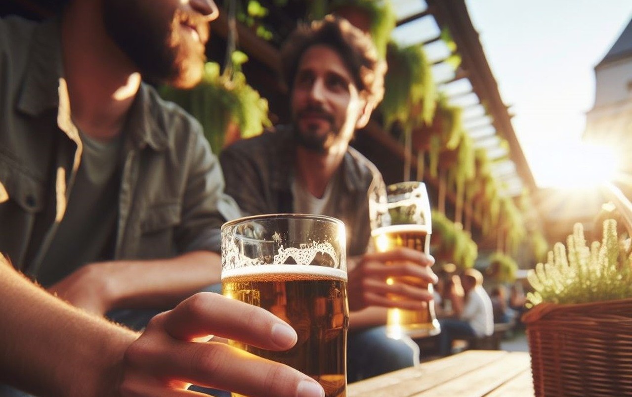 zwei junge Männer mit Bier